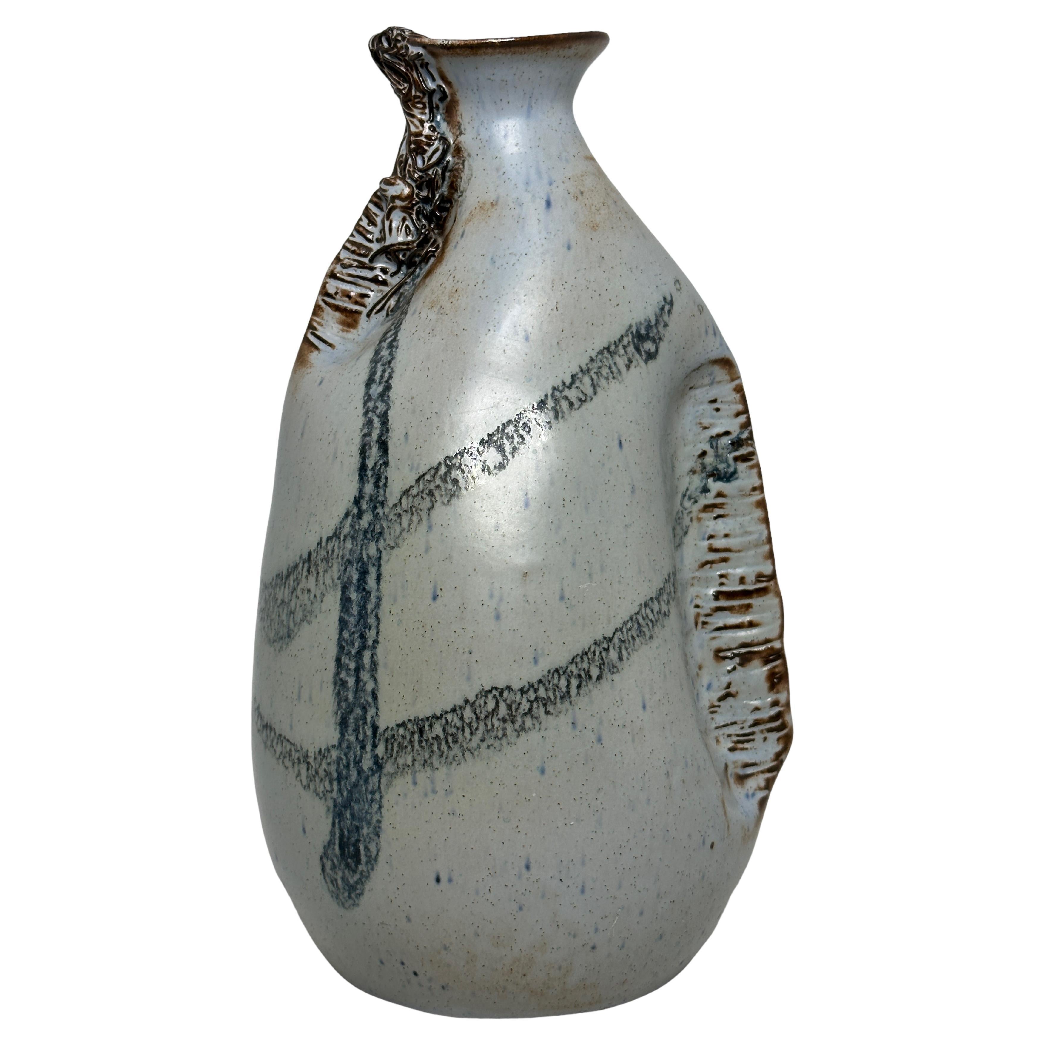 Signed Hand-Painted Studio Art Pottery Sculpture Vase Vintage For Sale