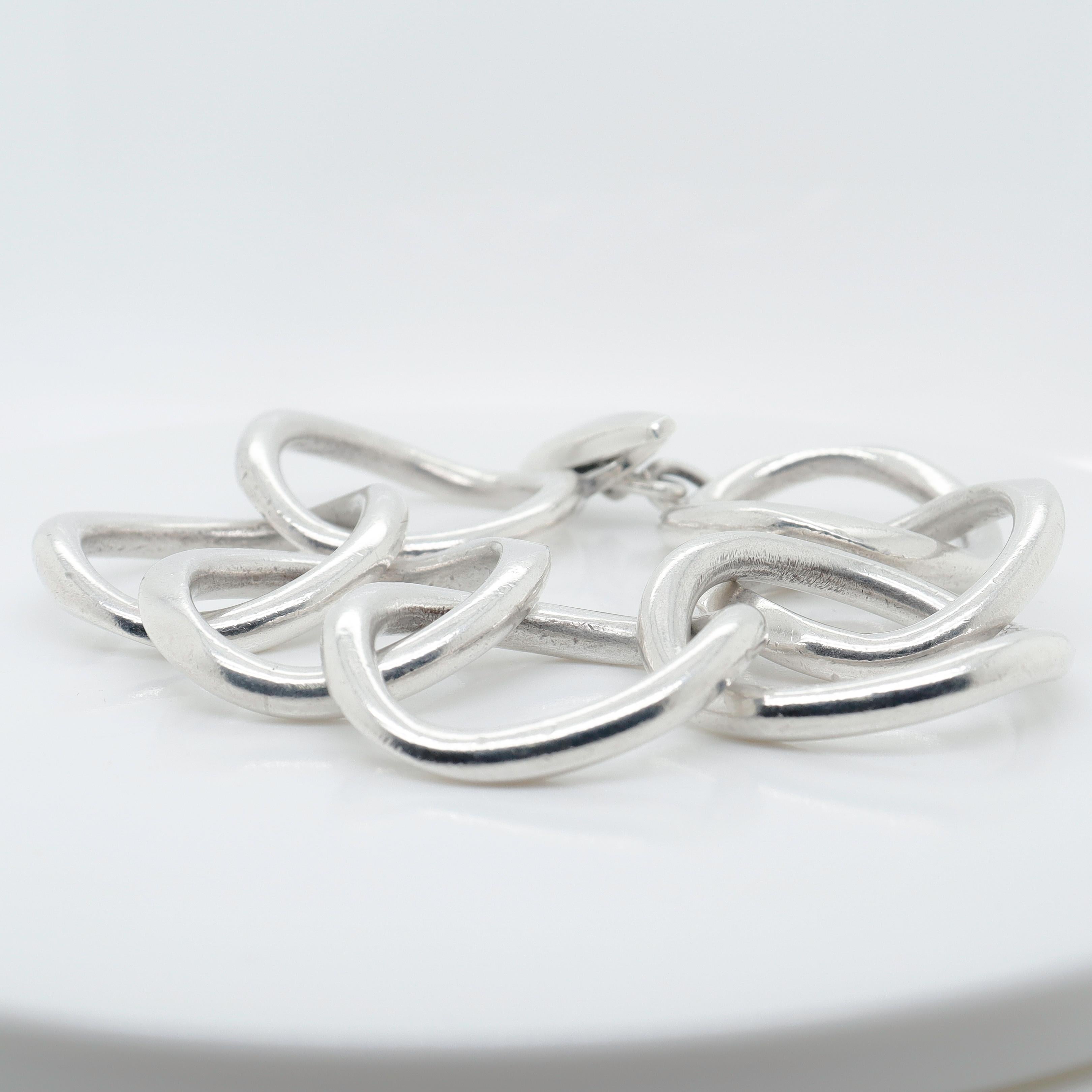 Signed Handmade Danish Modern Sterling Silver Large Link Bracelet by Randers For Sale 4