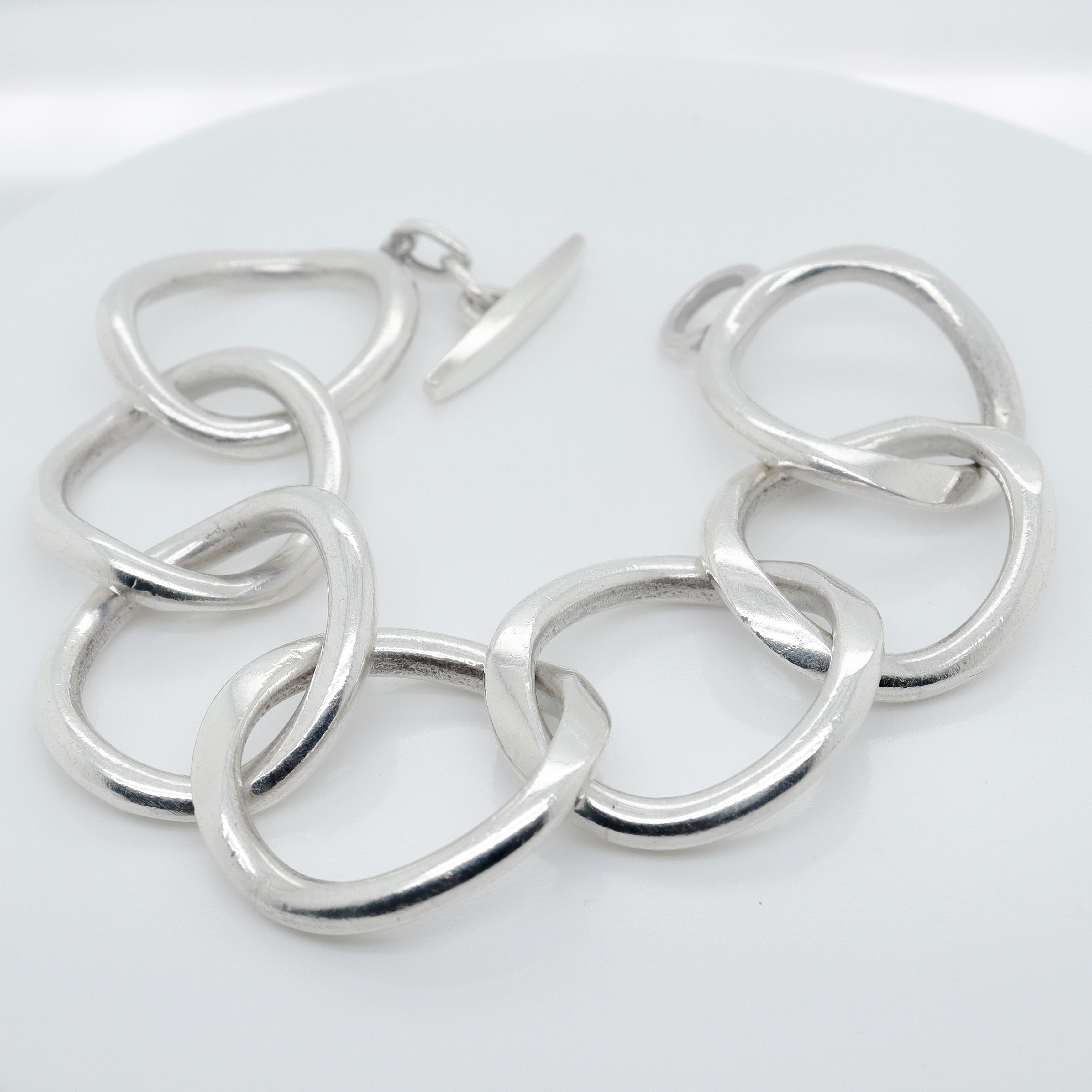 Signed Handmade Danish Modern Sterling Silver Large Link Bracelet by Randers For Sale 7