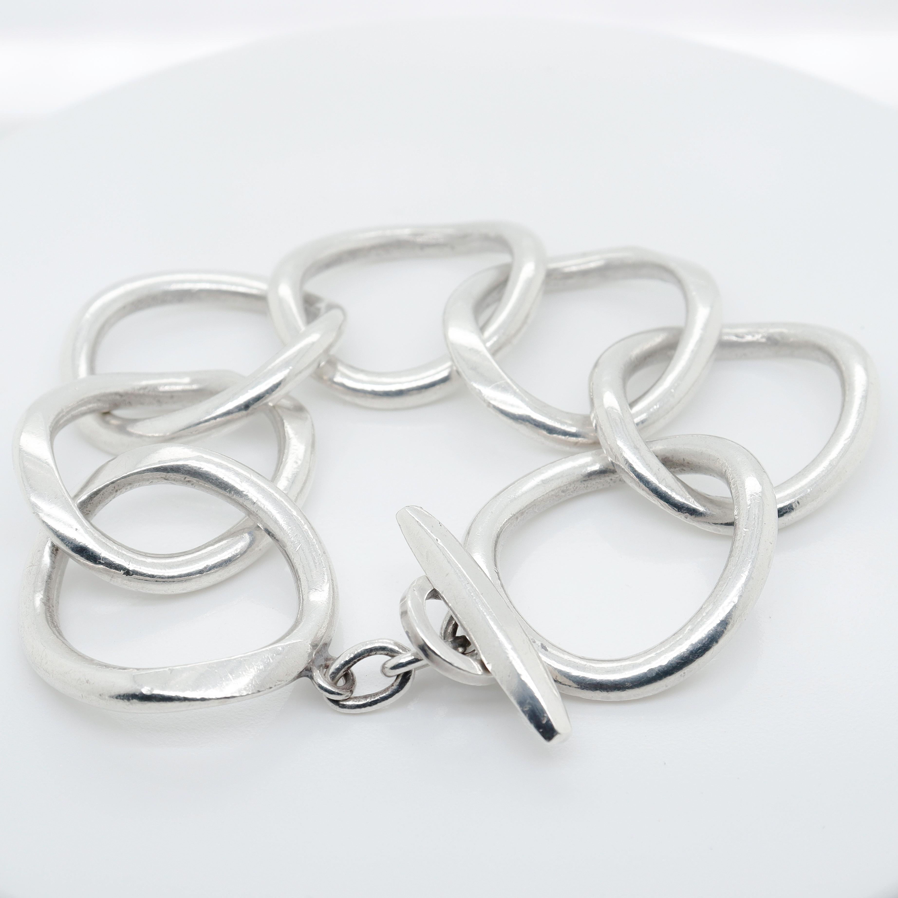 Women's Signed Handmade Danish Modern Sterling Silver Large Link Bracelet by Randers For Sale