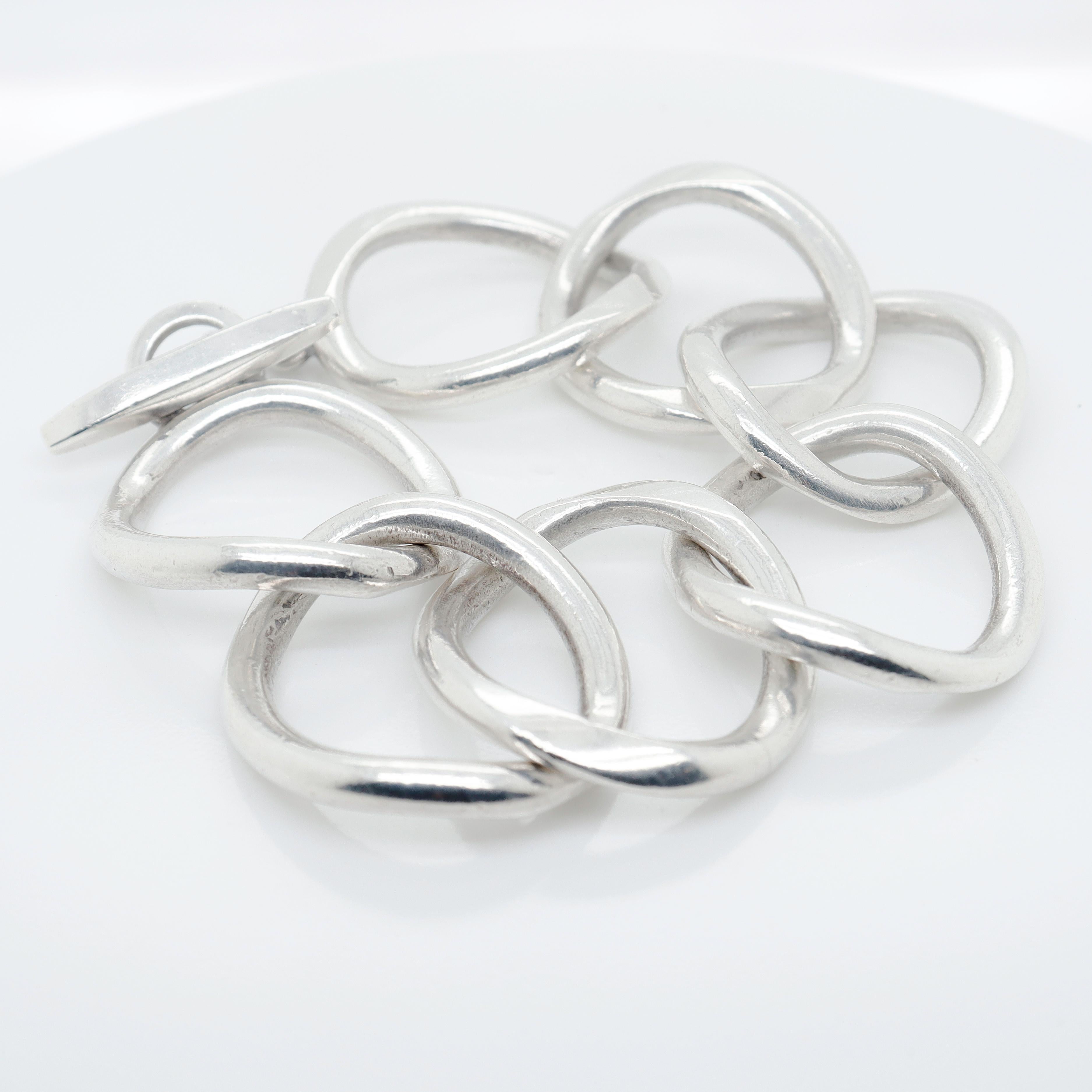 Signed Handmade Danish Modern Sterling Silver Large Link Bracelet by Randers For Sale 1