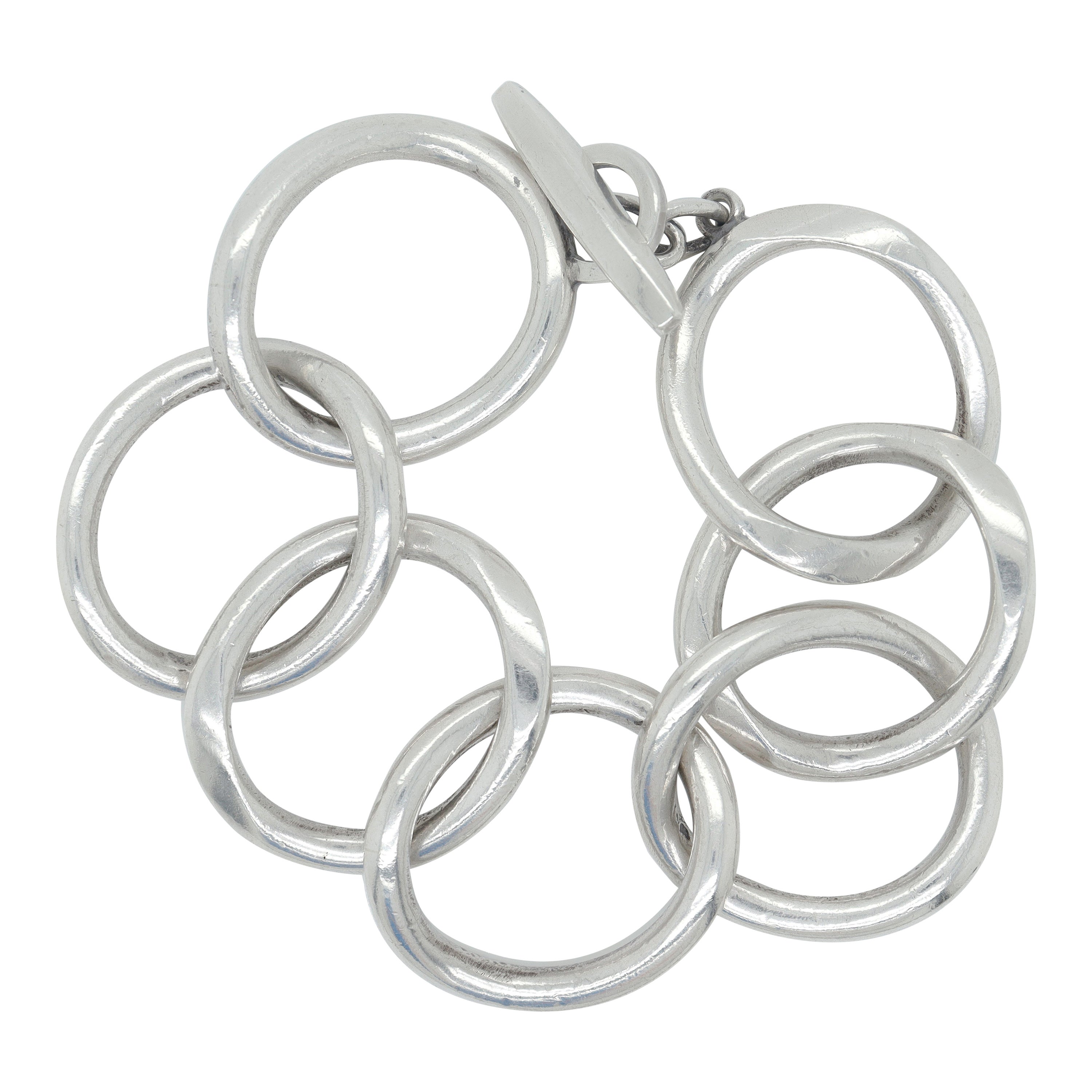 Signed Handmade Danish Modern Sterling Silver Large Link Bracelet by Randers For Sale