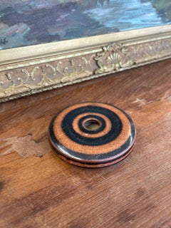 Signed Hank Greer Studio Pottery Donut Vase with Brown and Black Oxide Rings.