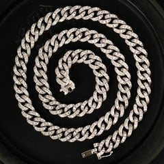 Signed Hans D Krieger 18K Solid White Gold and 7.0cts Pave Diamond Curb Chain