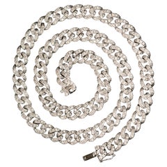 Vintage Signed Hans D Krieger 18K Solid White Gold and 7.0cts Pave Diamond Curb Chain