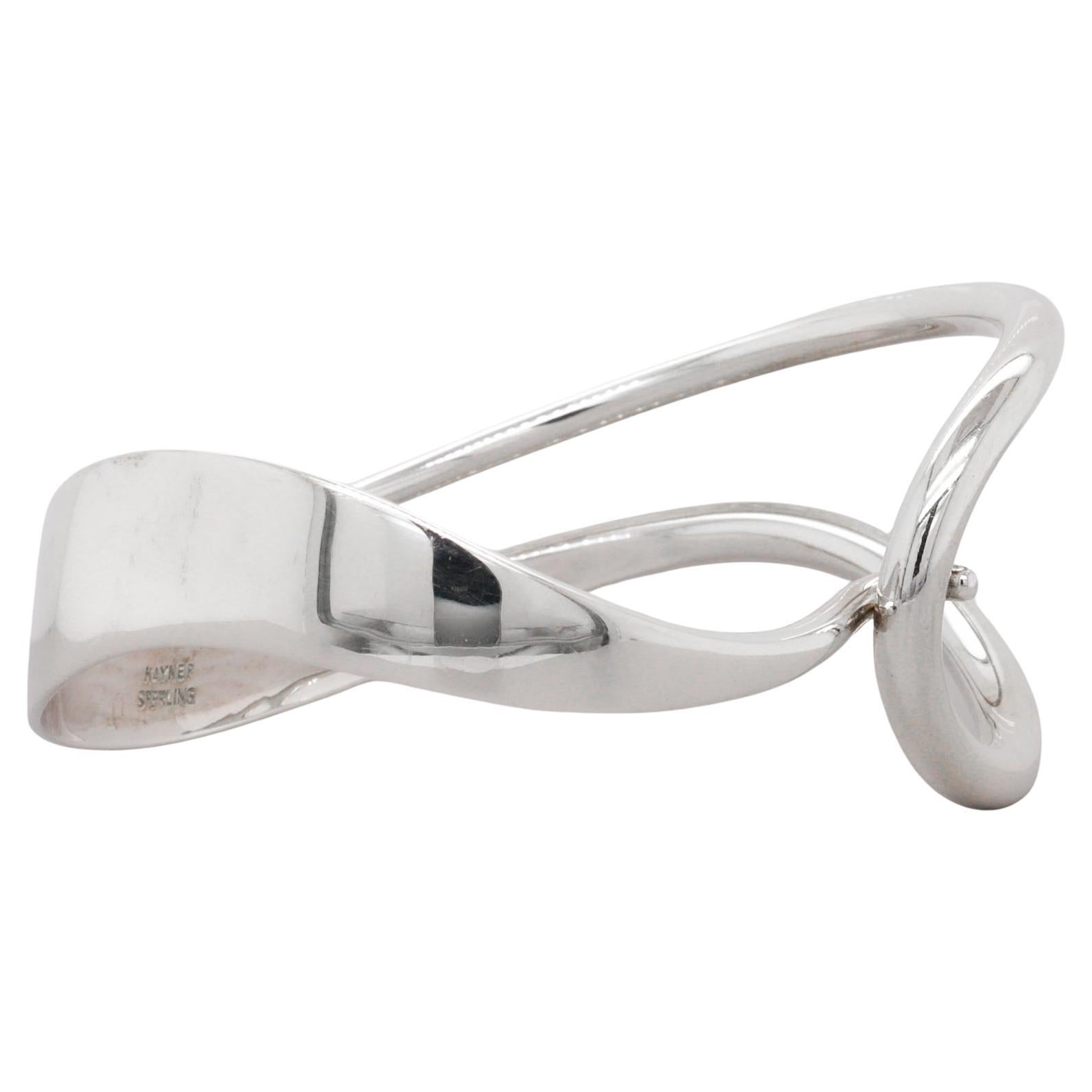 Bracciale firmato Hayner Modernist in argento sterling con bracciale ondulato e traforato