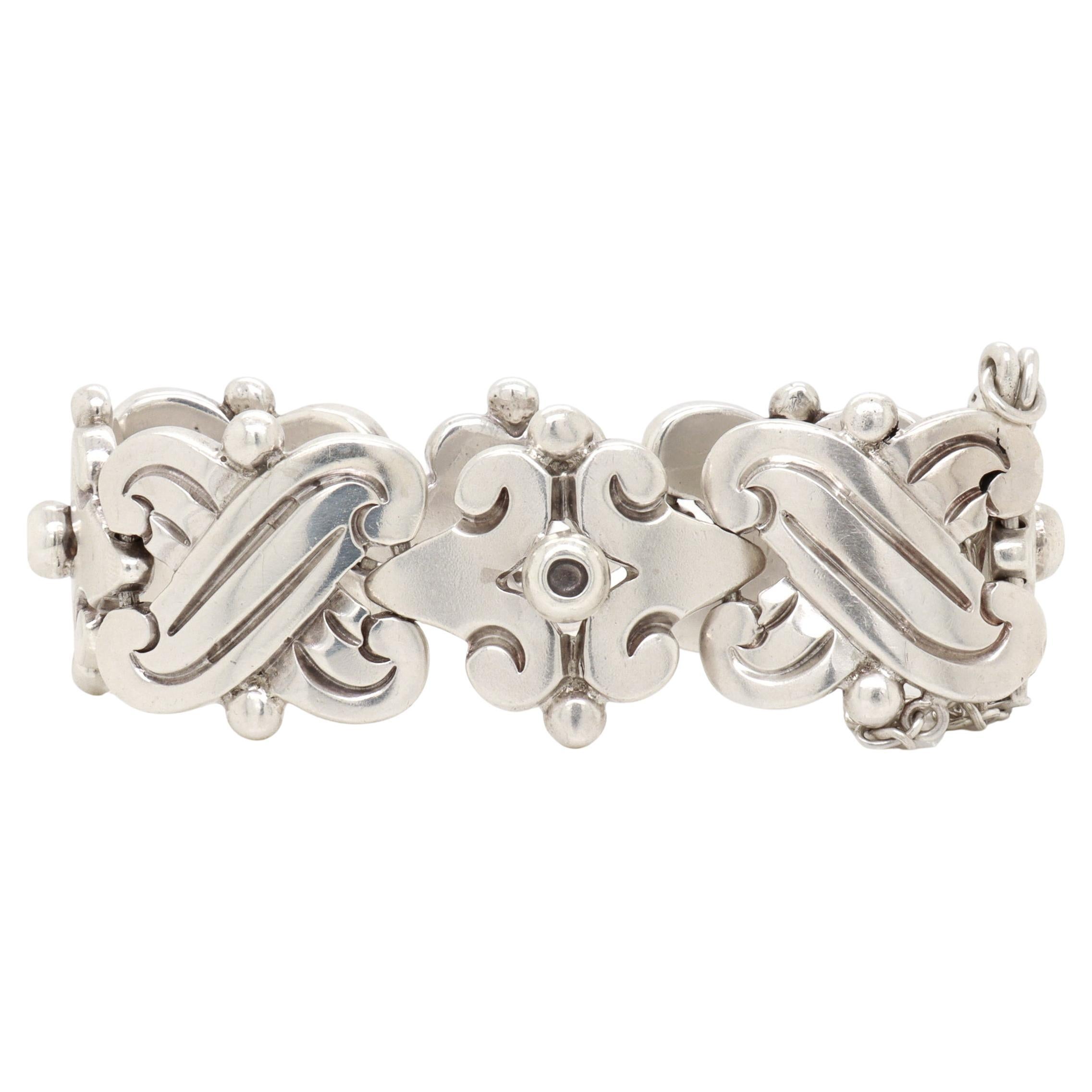 Signed Hector Aguilar Mexican Mid-Century Sterling Silver Fertility Bracelet