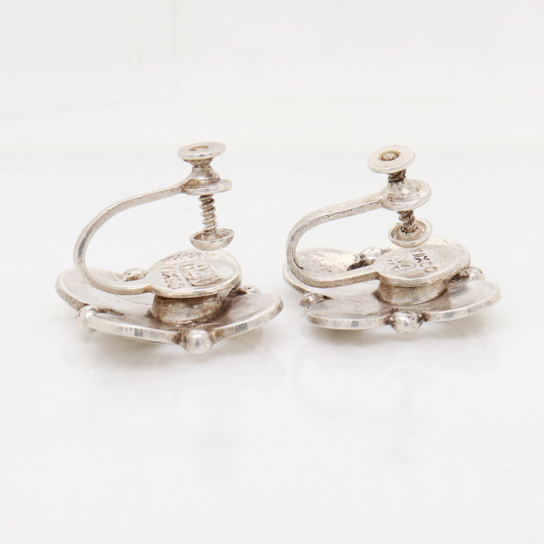 Signed Hector Aguilar Mexican Mid-Century Sterling Silver Screwback Earrings For Sale 6