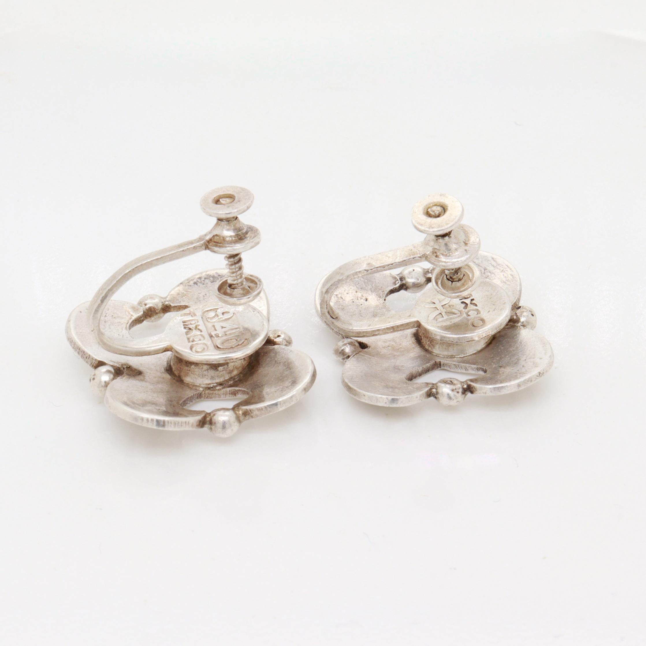 Signed Hector Aguilar Mexican Mid-Century Sterling Silver Screwback Earrings For Sale 7