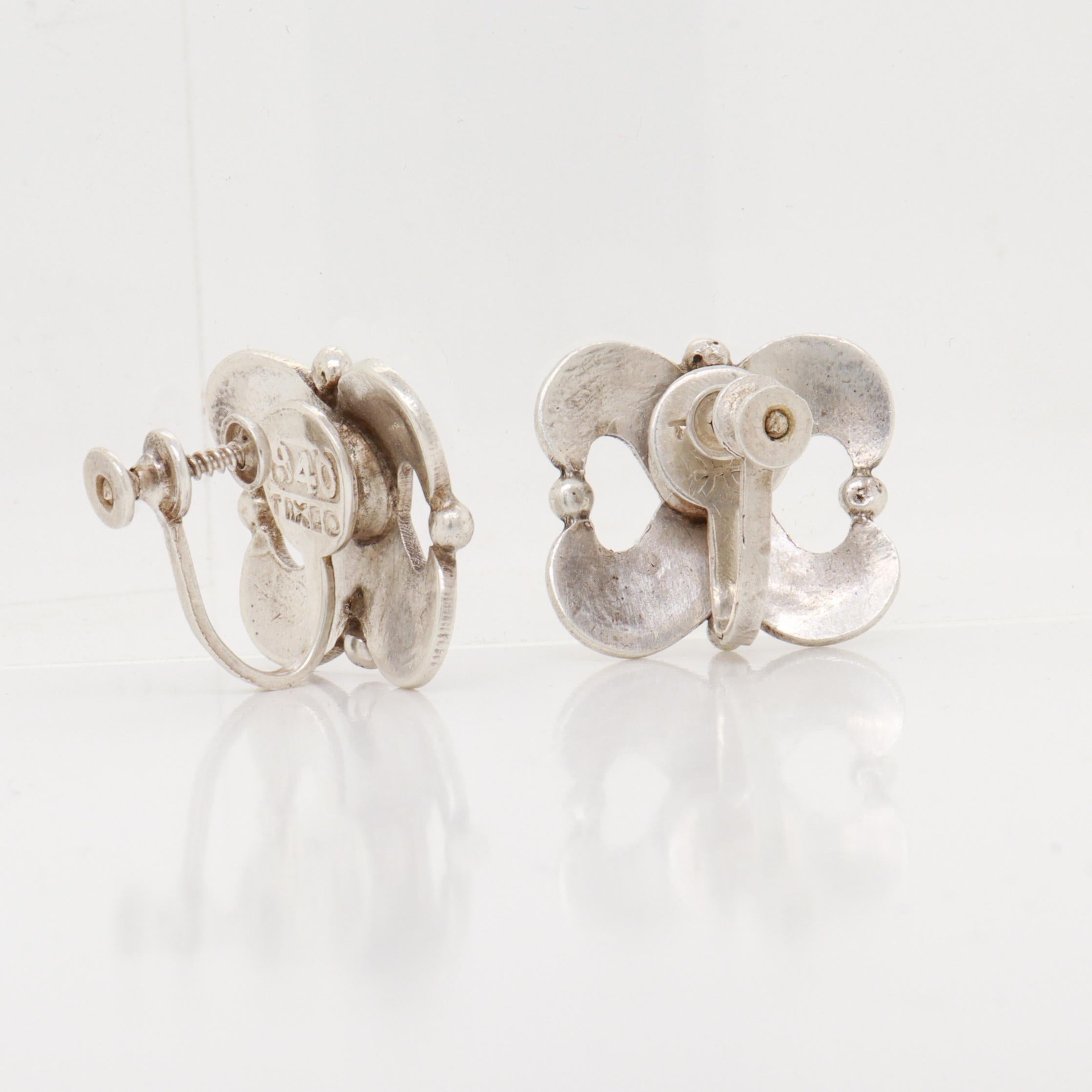 Signed Hector Aguilar Mexican Mid-Century Sterling Silver Screwback Earrings For Sale 4
