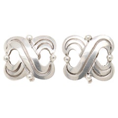 Signed Hector Aguilar Mexican Mid-Century Sterling Silver Screwback Earrings