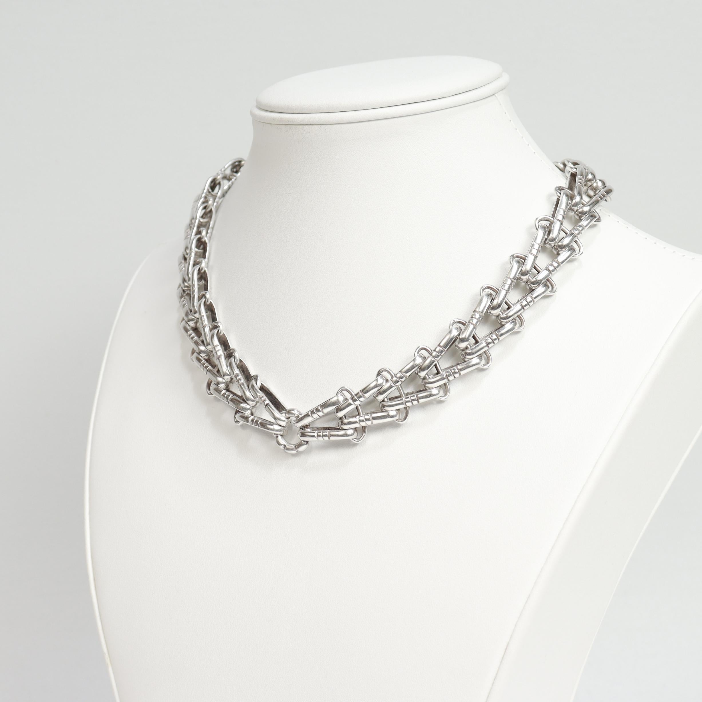 Signed Hector Aguilar Mexican Sterling Silver Bicycle Chain Link Choker Necklace For Sale 5