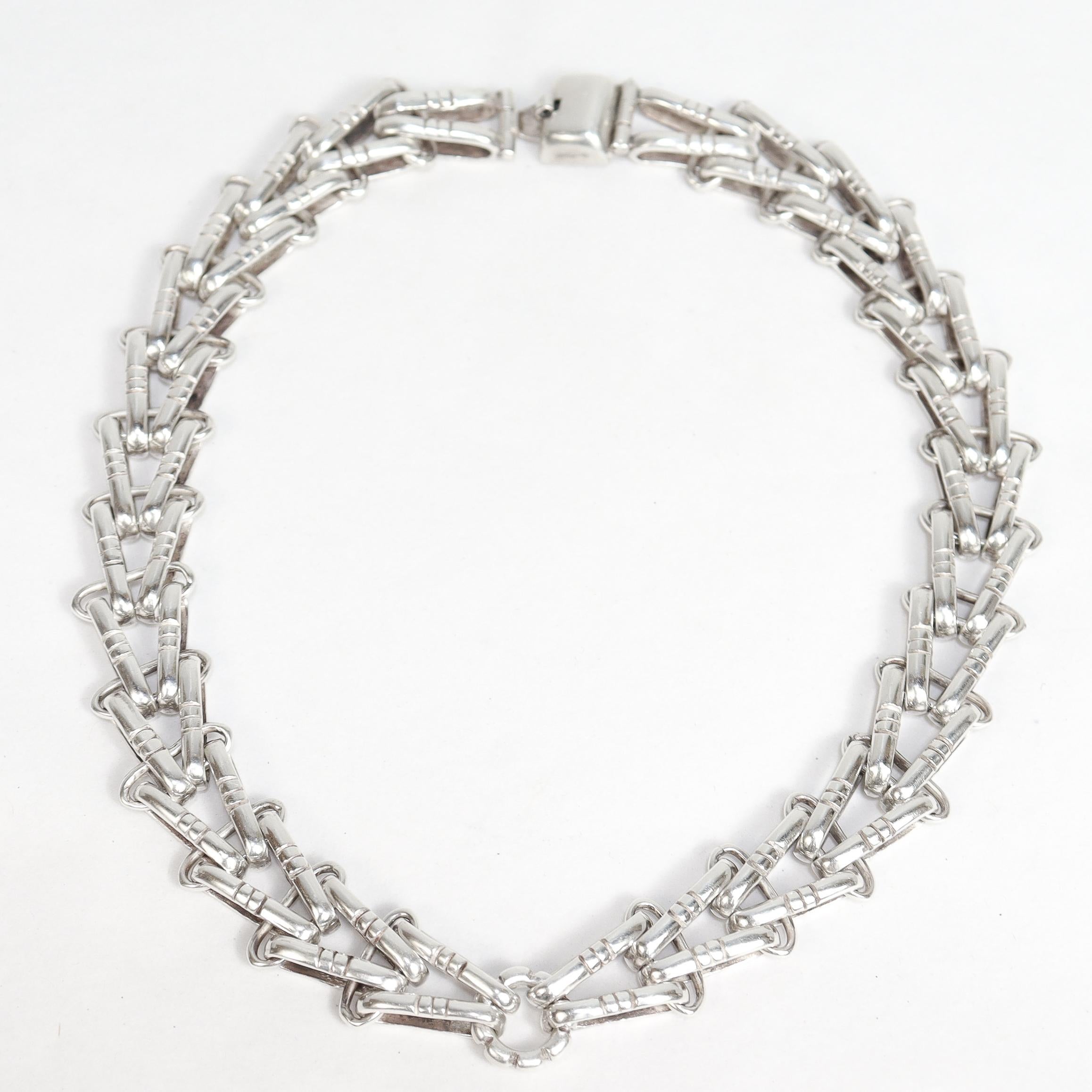 Signed Hector Aguilar Mexican Sterling Silver Bicycle Chain Link Choker Necklace For Sale 6