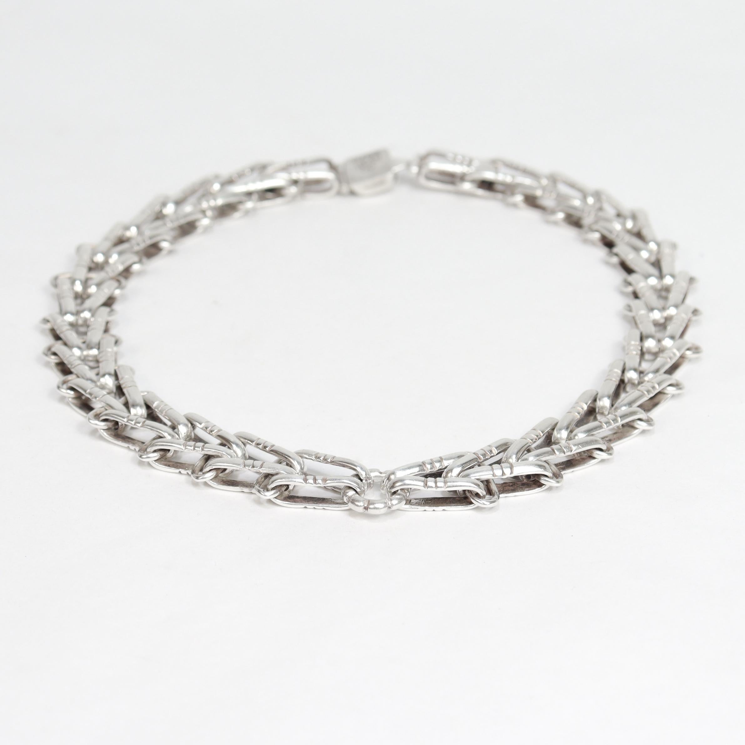 Signed Hector Aguilar Mexican Sterling Silver Bicycle Chain Link Choker Necklace For Sale 7