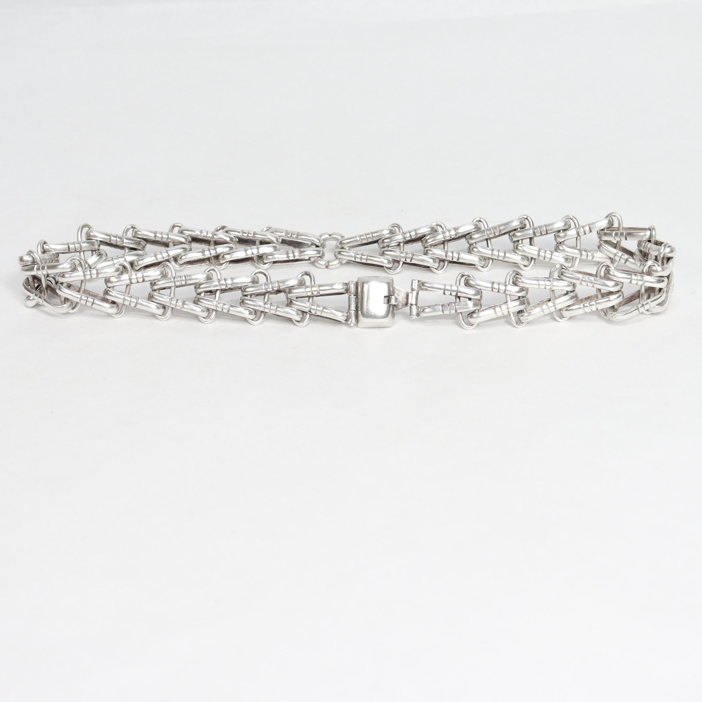 Signed Hector Aguilar Mexican Sterling Silver Bicycle Chain Link Choker Necklace For Sale 9