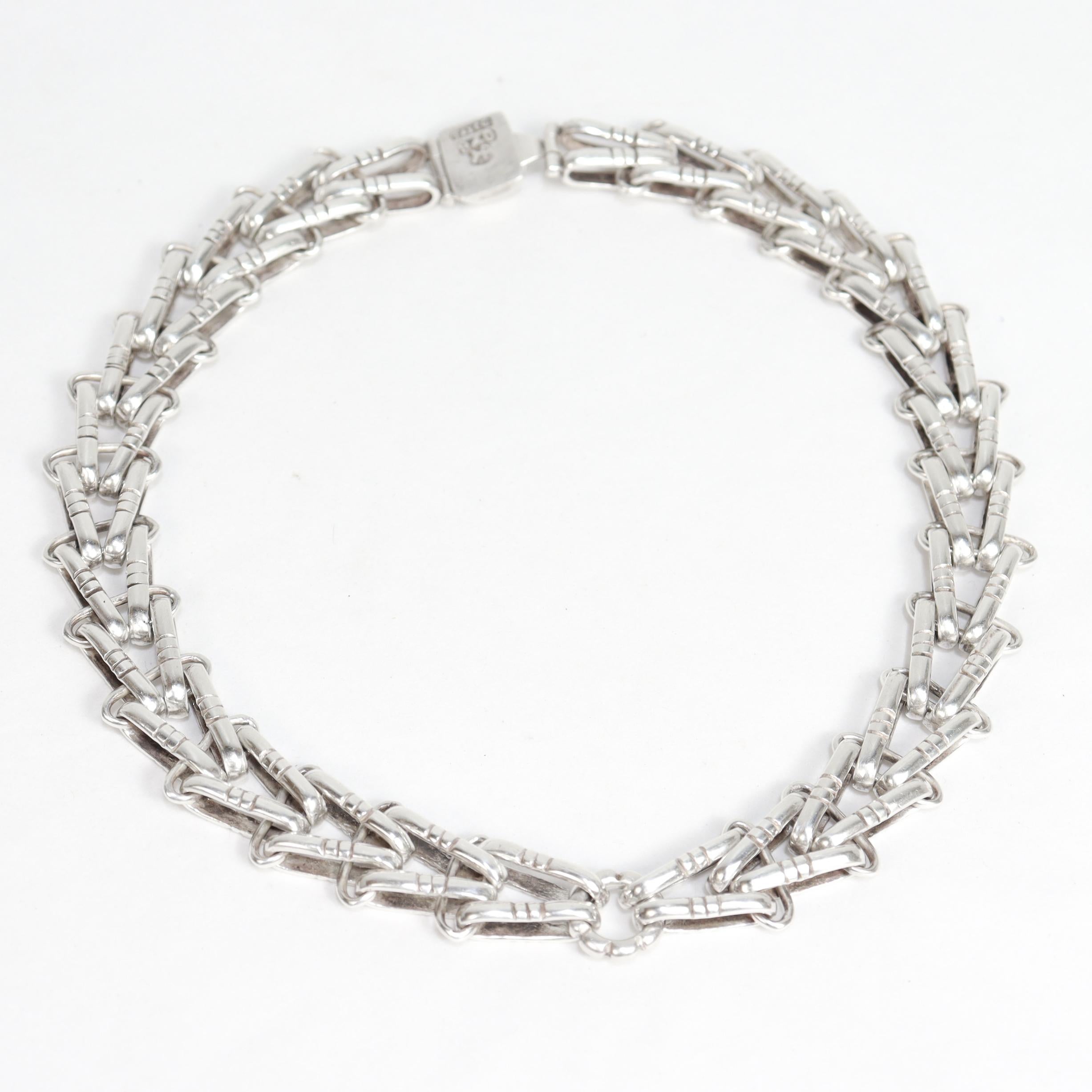 Signed Hector Aguilar Mexican Sterling Silver Bicycle Chain Link Choker Necklace For Sale 10