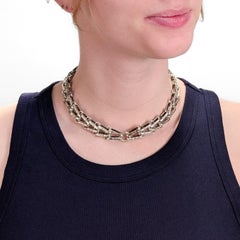 Signed Hector Aguilar Mexican Sterling Silver Bicycle Chain Link Choker Necklace