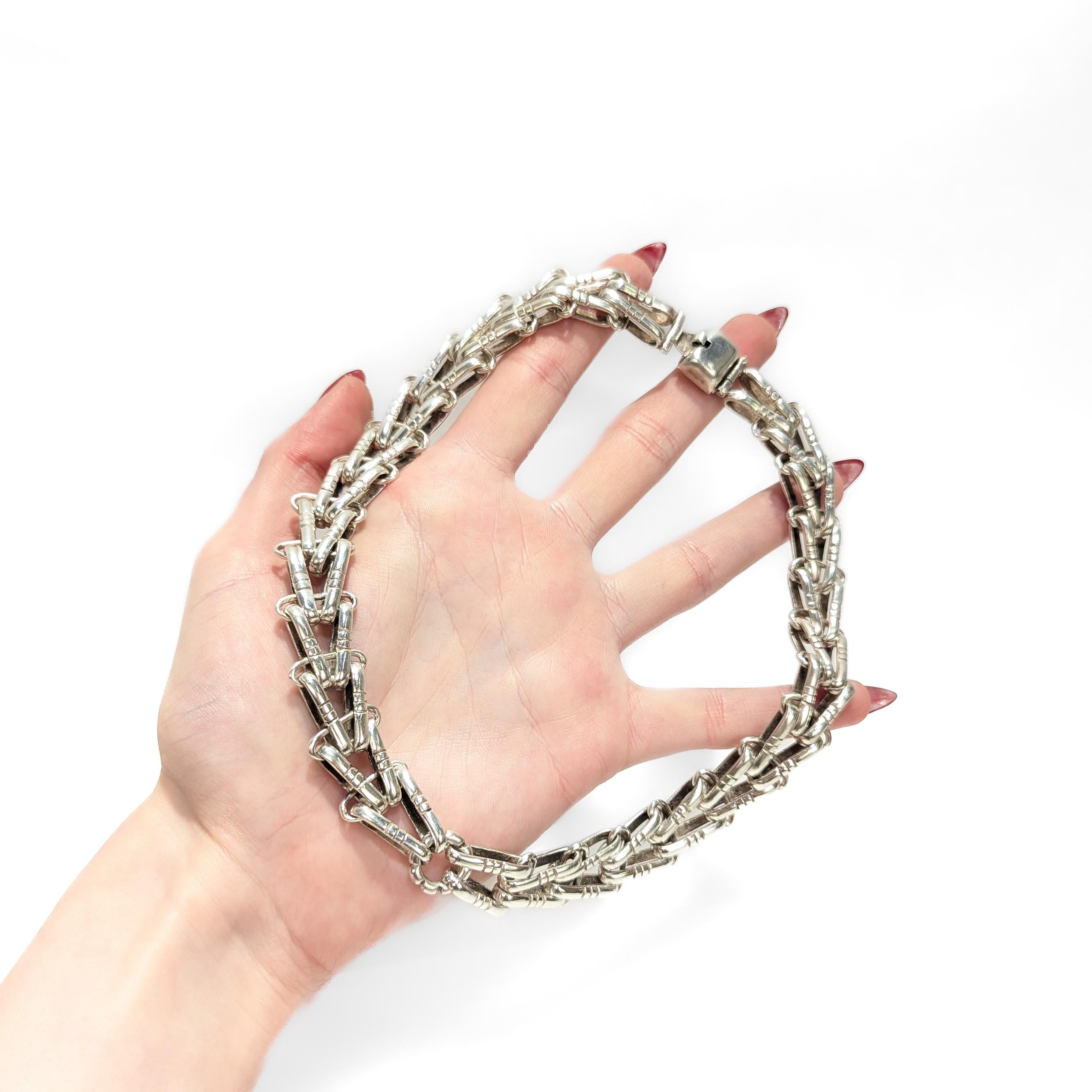 Modern Signed Hector Aguilar Mexican Sterling Silver Bicycle Chain Link Choker Necklace For Sale