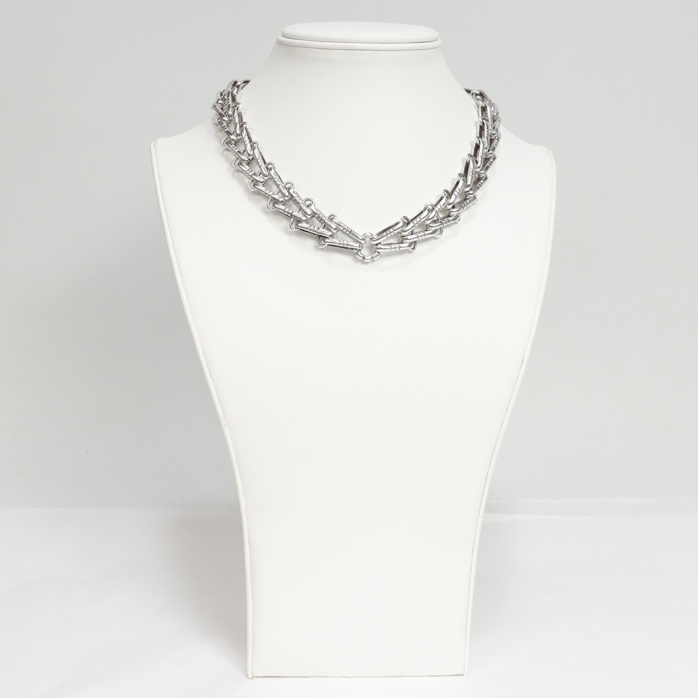 Signed Hector Aguilar Mexican Sterling Silver Bicycle Chain Link Choker Necklace For Sale 1