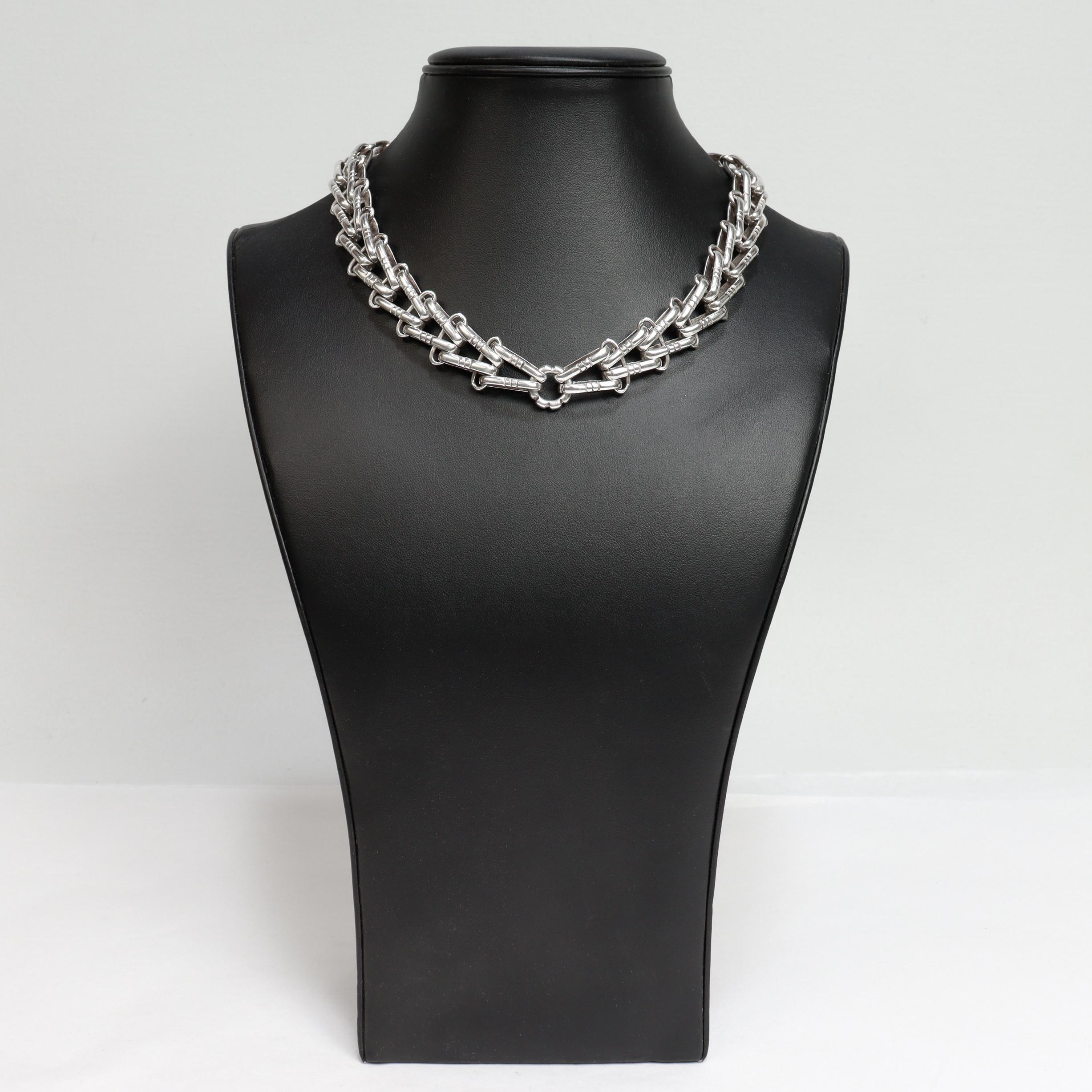 Signed Hector Aguilar Mexican Sterling Silver Bicycle Chain Link Choker Necklace For Sale 2