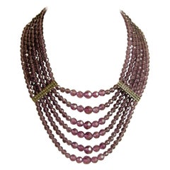 Signed Heidi Daus 6-Strand Amethyst Bead 
Crystals Necklace