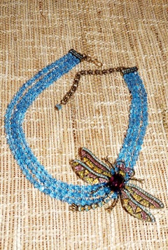 Signed HEIDI DAUS Designer Crystal Tremblant Dragonfly Multi Strand Necklace