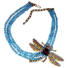 Signed HEIDI DAUS Designer Crystal Tremblant Dragonfly Multi Strand Necklace