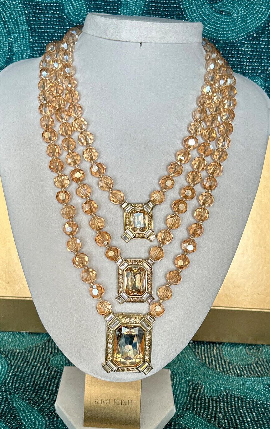 Moderne Collier vintage à 3 brins en cristal doré signé HEIDI DAUS, Neuf dans sa boîte en vente