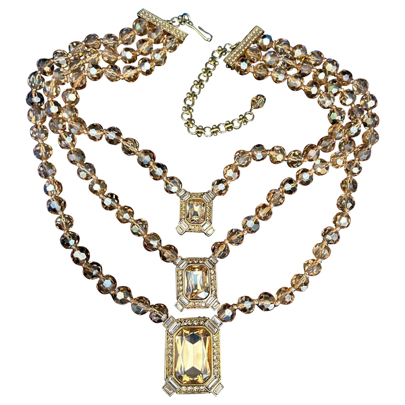Taille mixte Collier vintage à 3 brins en cristal doré signé HEIDI DAUS, Neuf dans sa boîte en vente