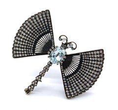 Signed Heidi Daus Designer Vintage Aquamarine and Crystal Dragonfly Brooch Pin