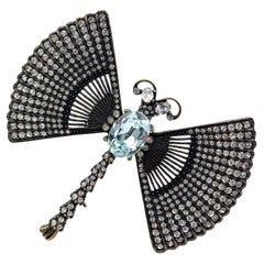 Broche libellule signée Heidi Daus Designer Vintage aigue-marine et cristal