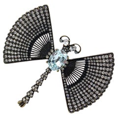 Signed Heidi Daus Designer Vintage Aquamarine and Crystal Dragonfly Brooch Pin