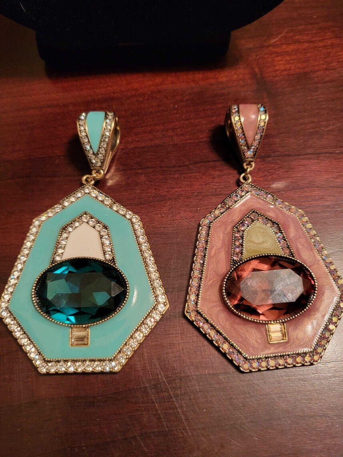 Modern Signed HEIDI DAUS Designer Vintage Enamel Crystal Pendant Necklaces and Earrings For Sale