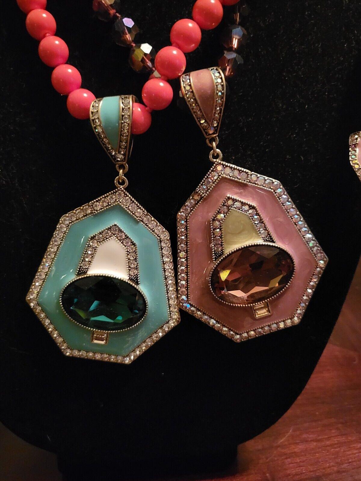 Mixed Cut Signed HEIDI DAUS Designer Vintage Enamel Crystal Pendant Necklaces and Earrings For Sale