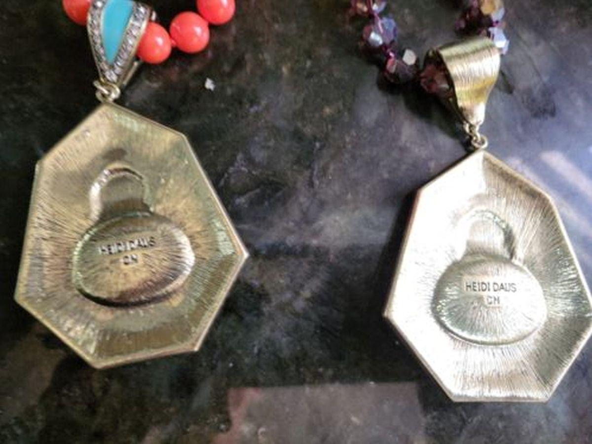 Women's Signed HEIDI DAUS Designer Vintage Enamel Crystal Pendant Necklaces and Earrings For Sale