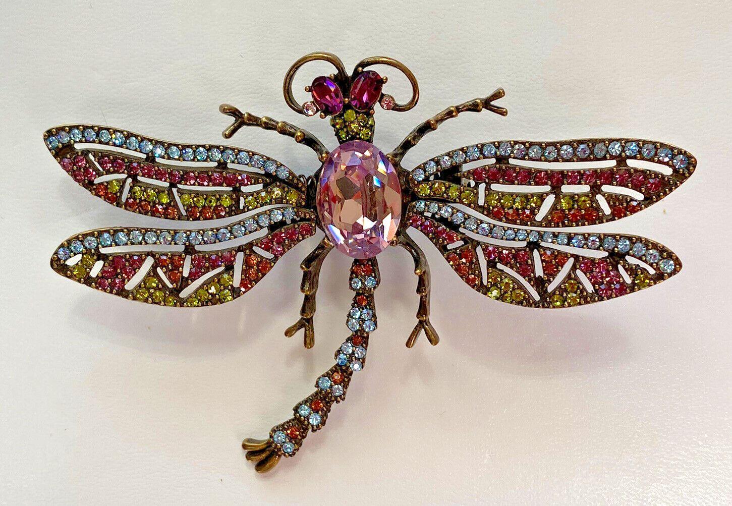 Mixed Cut Signed Heidi Daus Designer Vintage Tremblant Crystal Dragonfly Brooch Pin For Sale