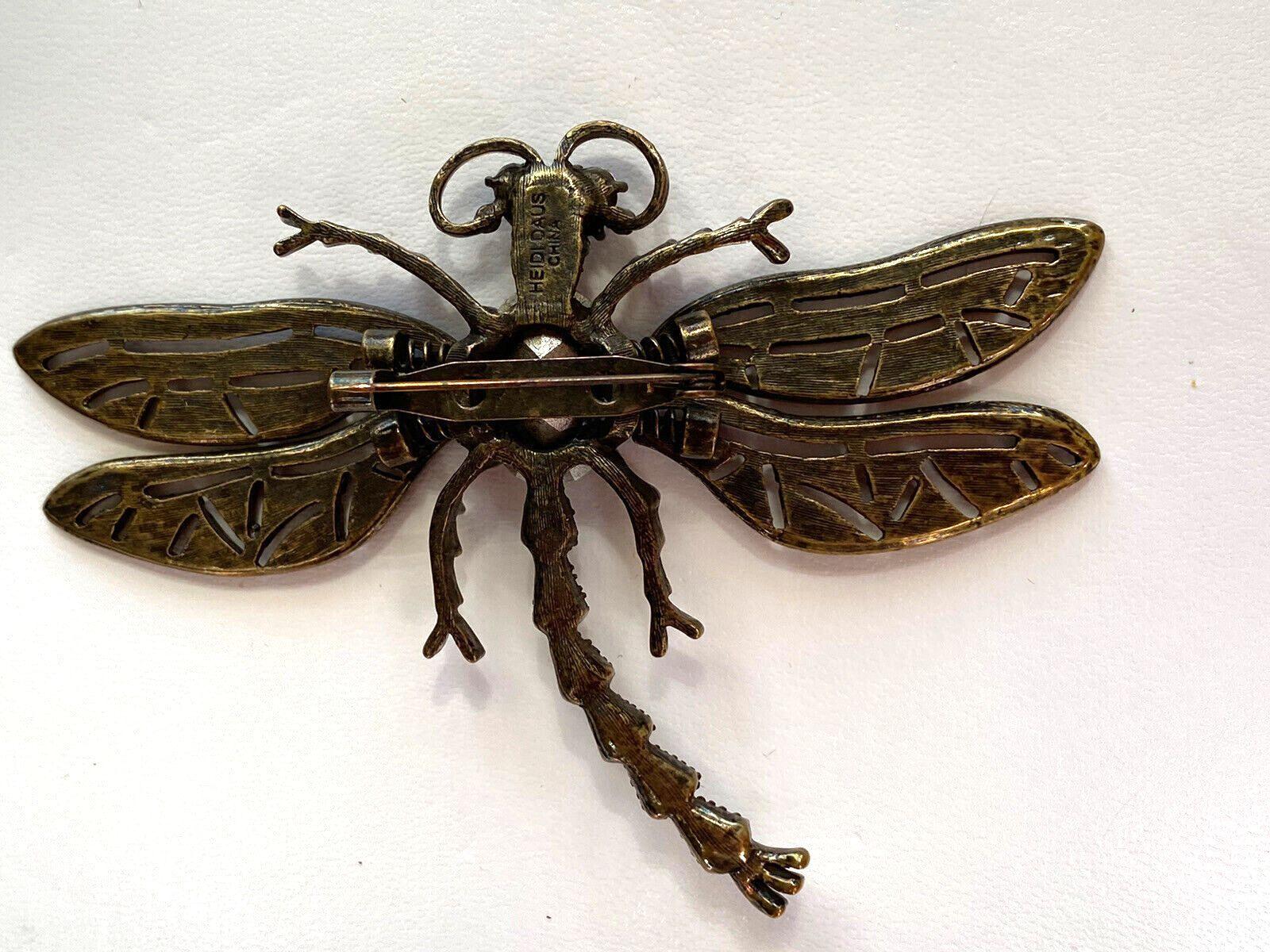 Women's Signed Heidi Daus Designer Vintage Tremblant Crystal Dragonfly Brooch Pin For Sale