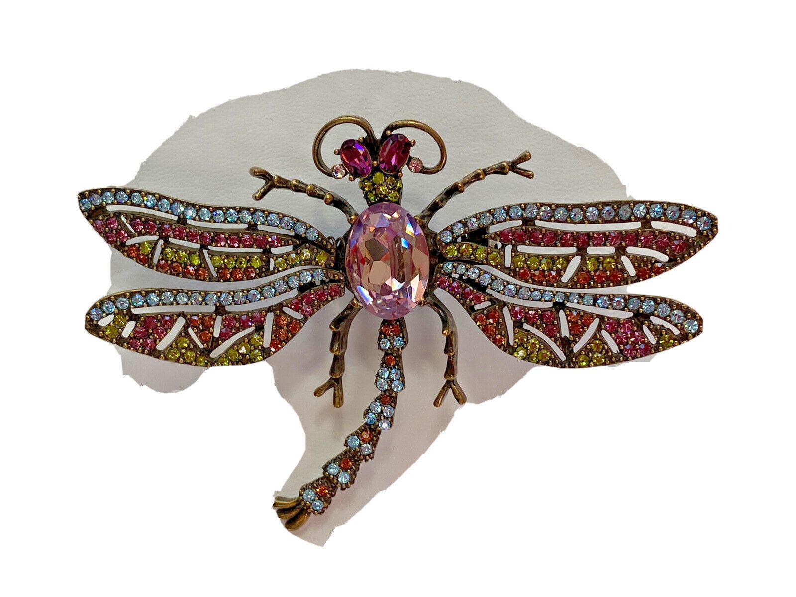 Signed Heidi Daus Designer Vintage Tremblant Crystal Dragonfly Brooch Pin For Sale 1