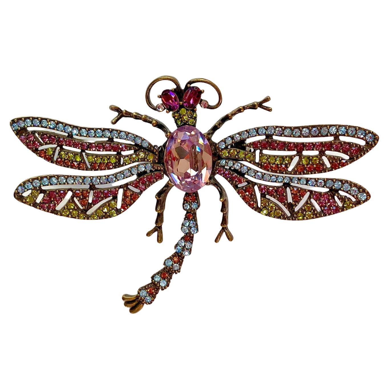 Signed Heidi Daus Designer Vintage Tremblant Crystal Dragonfly Brooch Pin For Sale