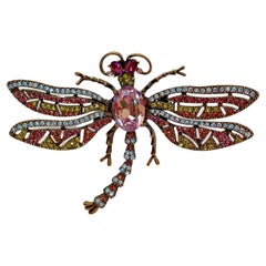 Signed Heidi Daus Designer Vintage Tremblant Crystal Dragonfly Brooch Pin