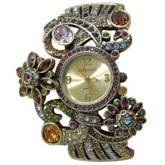 Signed Heidi Daus Multi-Color Crystal Bracelet With Working Watch