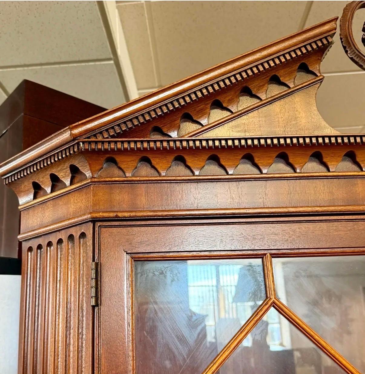 Mid-Century Modern Signed Henredon Furniture Illuminated Mahogany Corner Cabinet China Breakfront