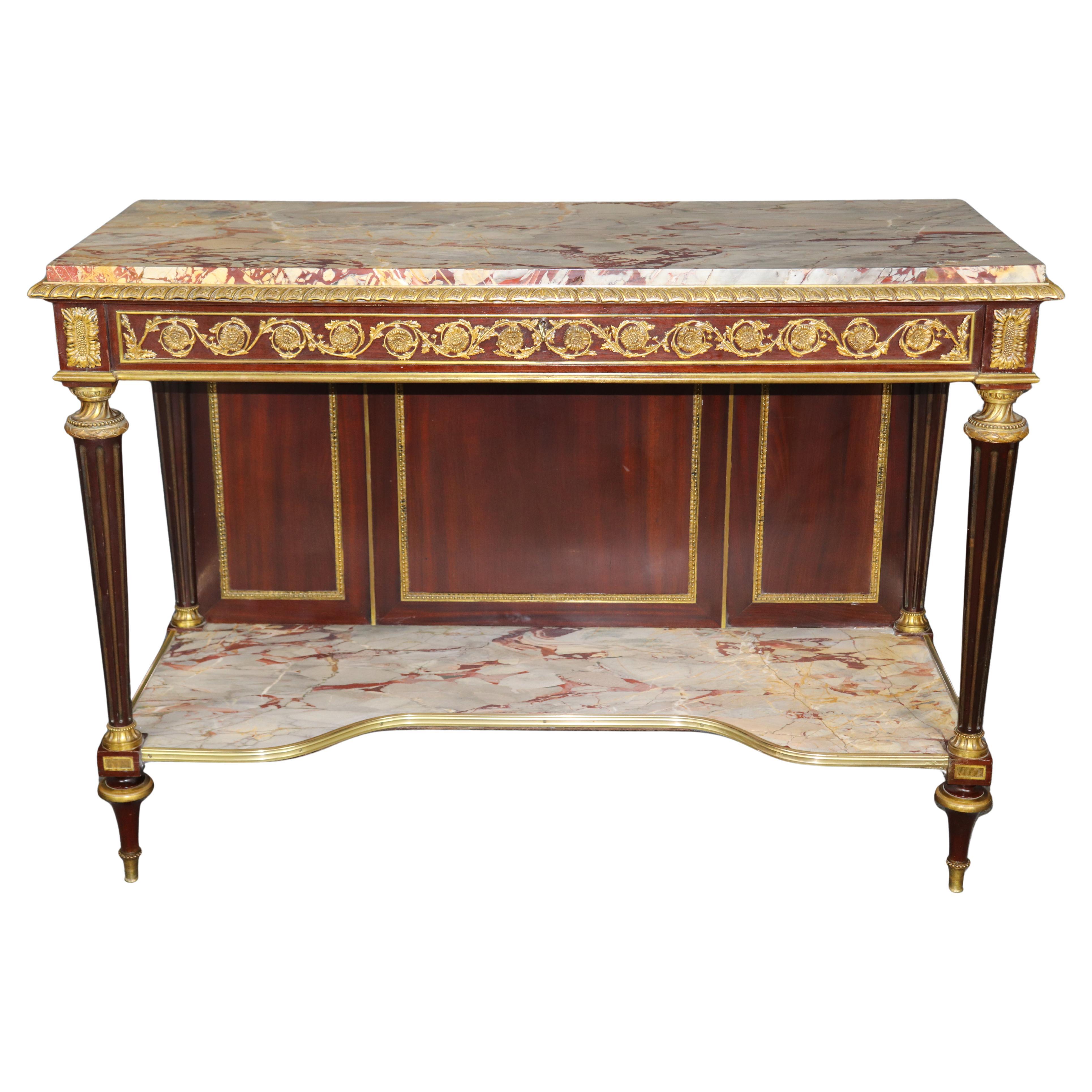 Signed Henry Dasson 1860s era Bronze Mounted Marble Top Server Console Table For Sale