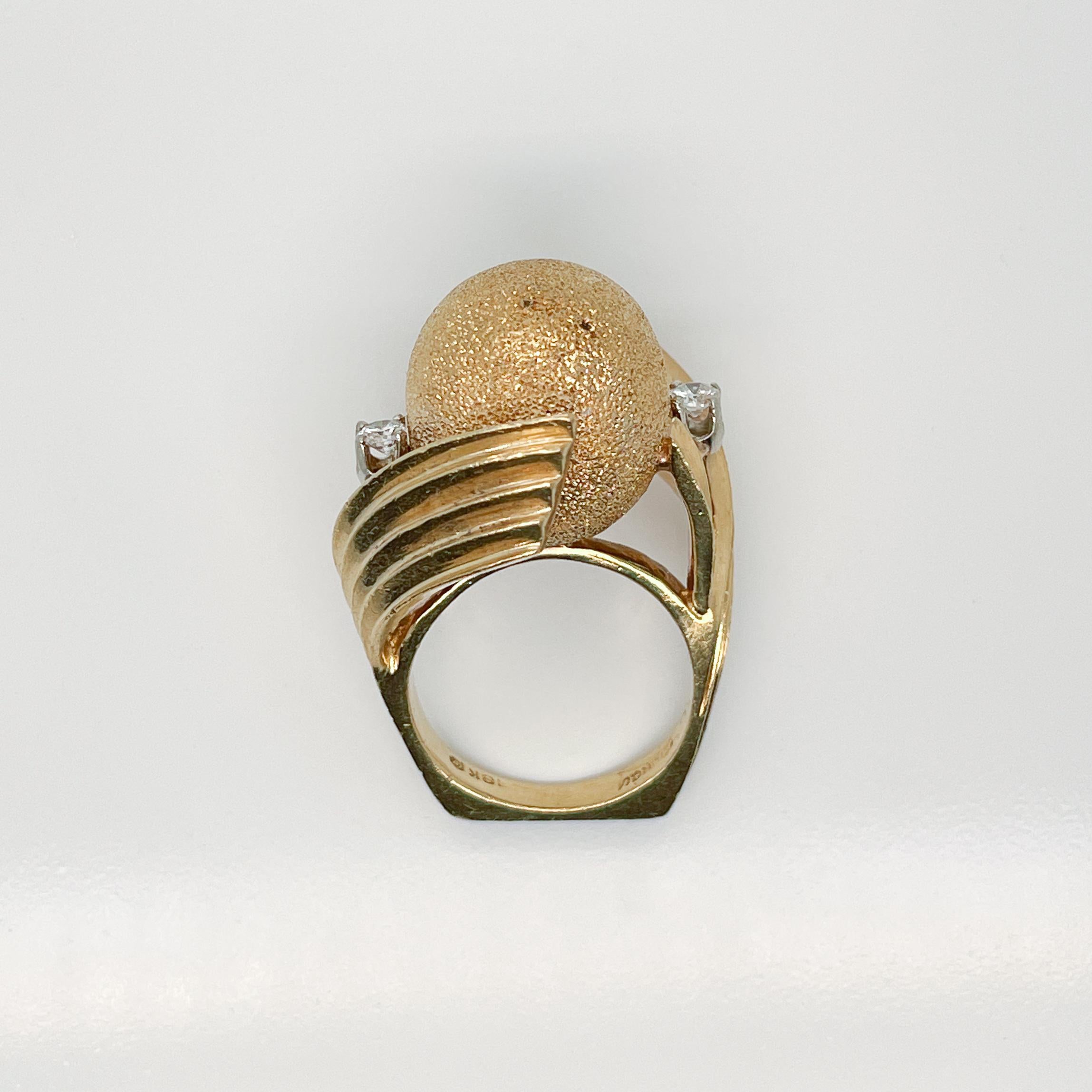 Signed Henry Dunay Designer 18 Karat Gold & Diamond Dome Cocktail Ring 4