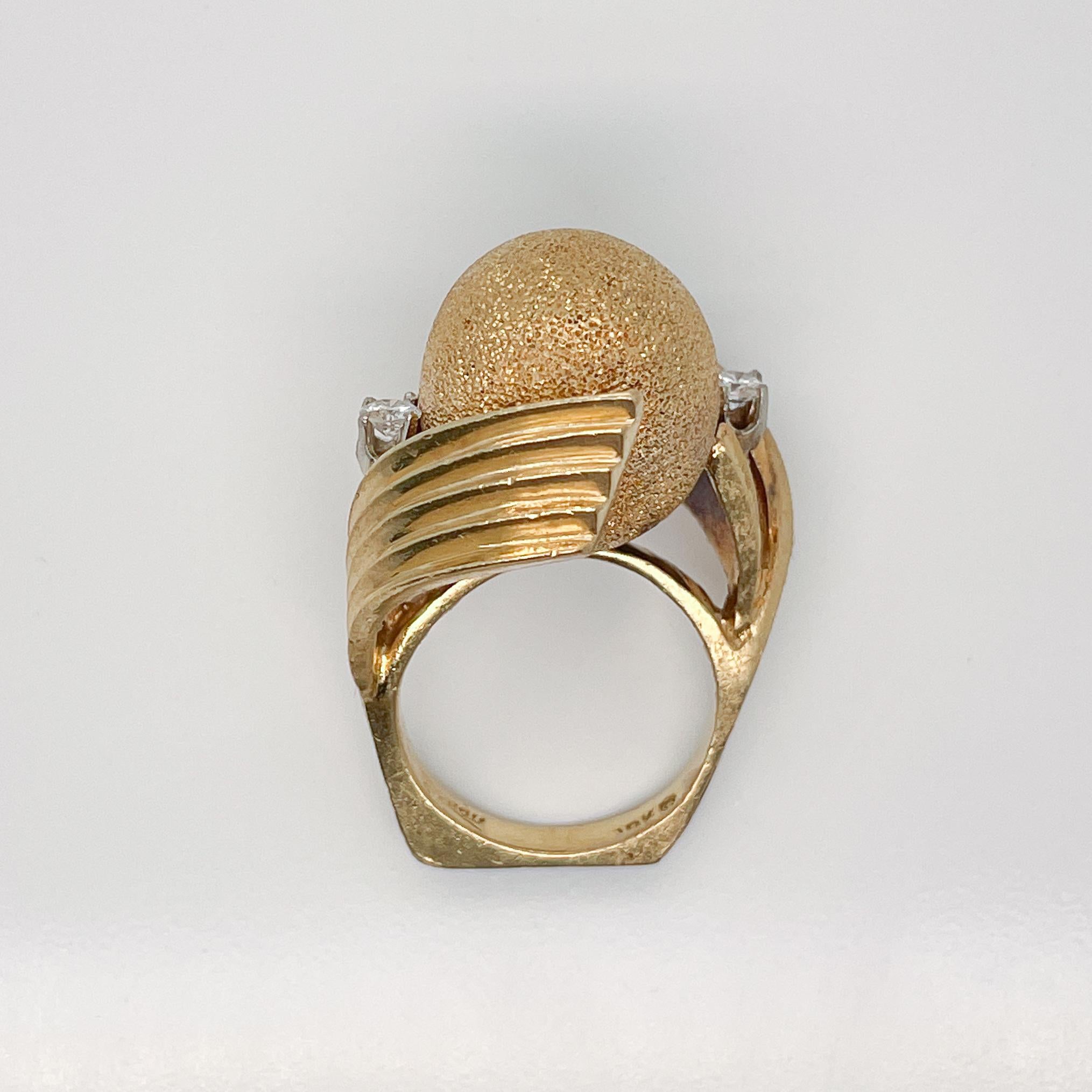 Signed Henry Dunay Designer 18 Karat Gold & Diamond Dome Cocktail Ring 5