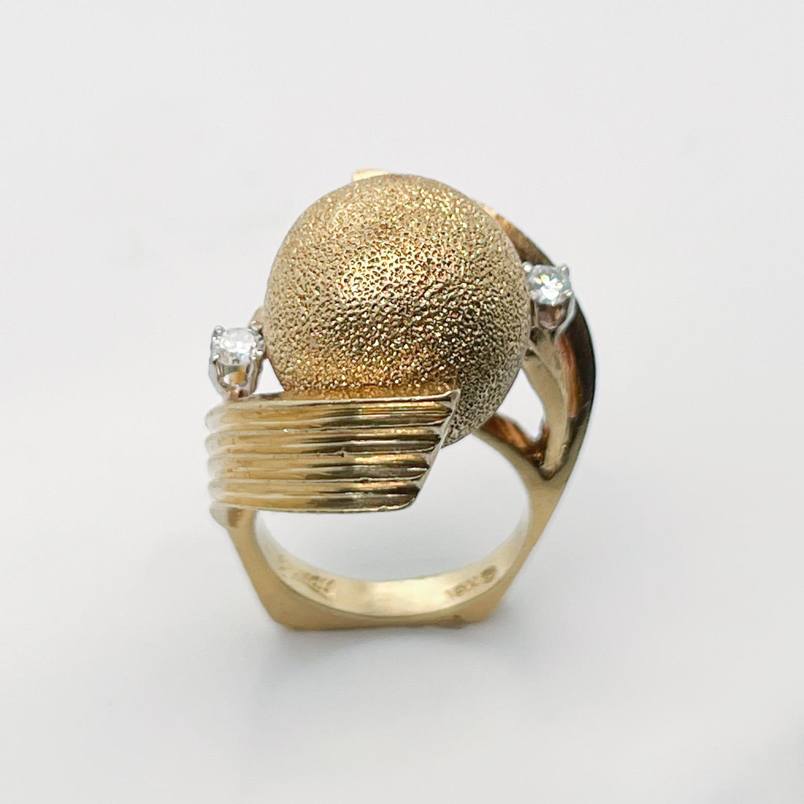 Signed Henry Dunay Designer 18 Karat Gold & Diamond Dome Cocktail Ring 9