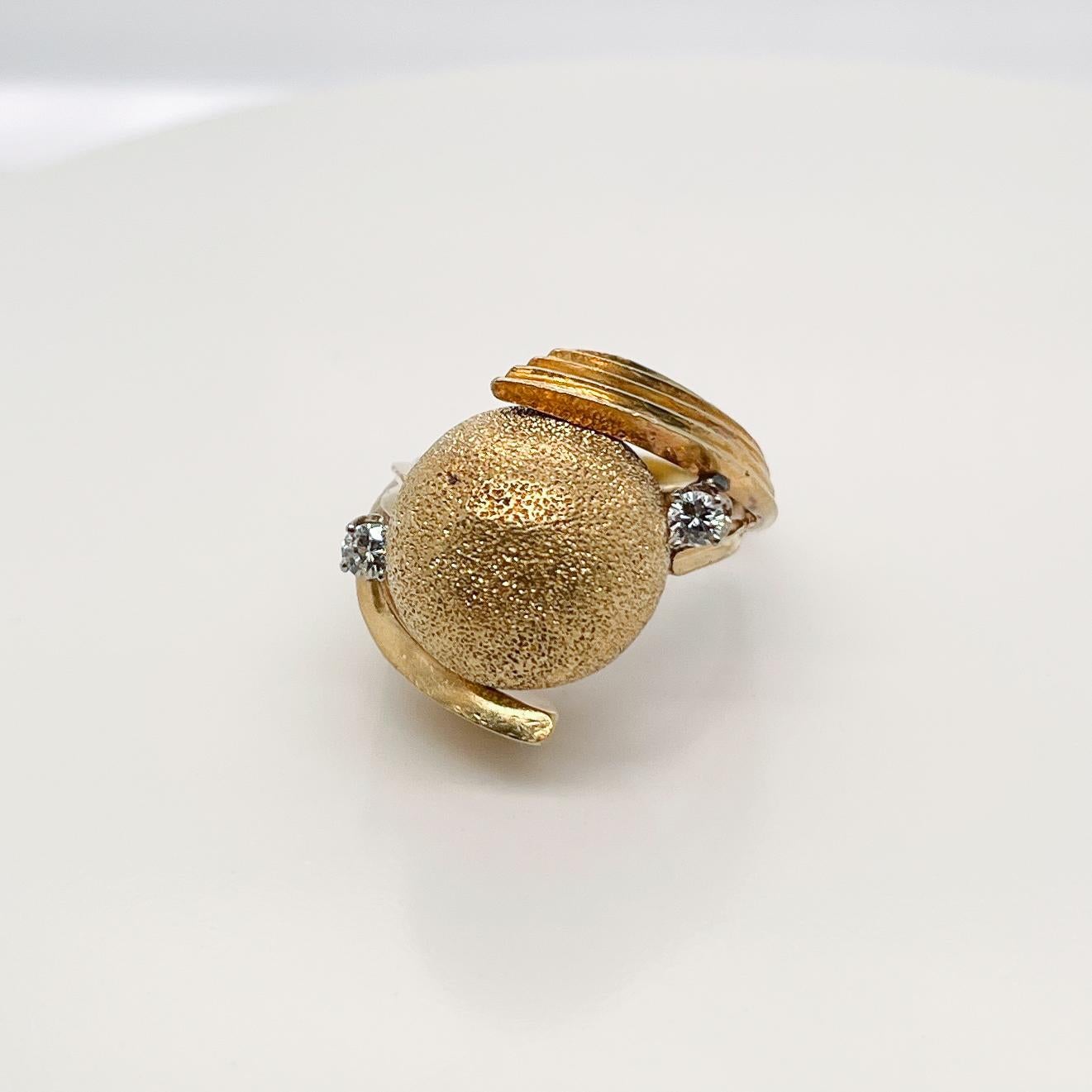 Modern Signed Henry Dunay Designer 18 Karat Gold & Diamond Dome Cocktail Ring