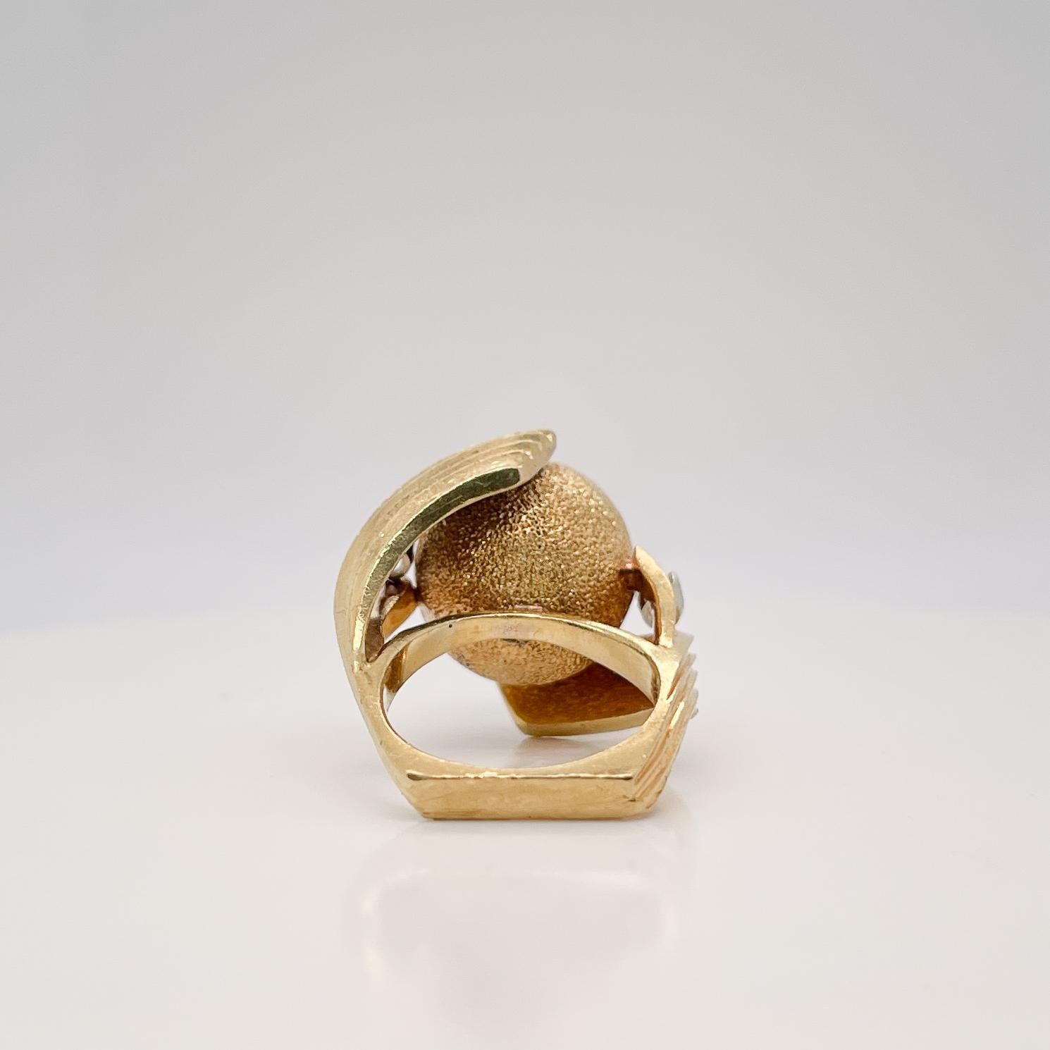 Signed Henry Dunay Designer 18 Karat Gold & Diamond Dome Cocktail Ring In Good Condition In Philadelphia, PA