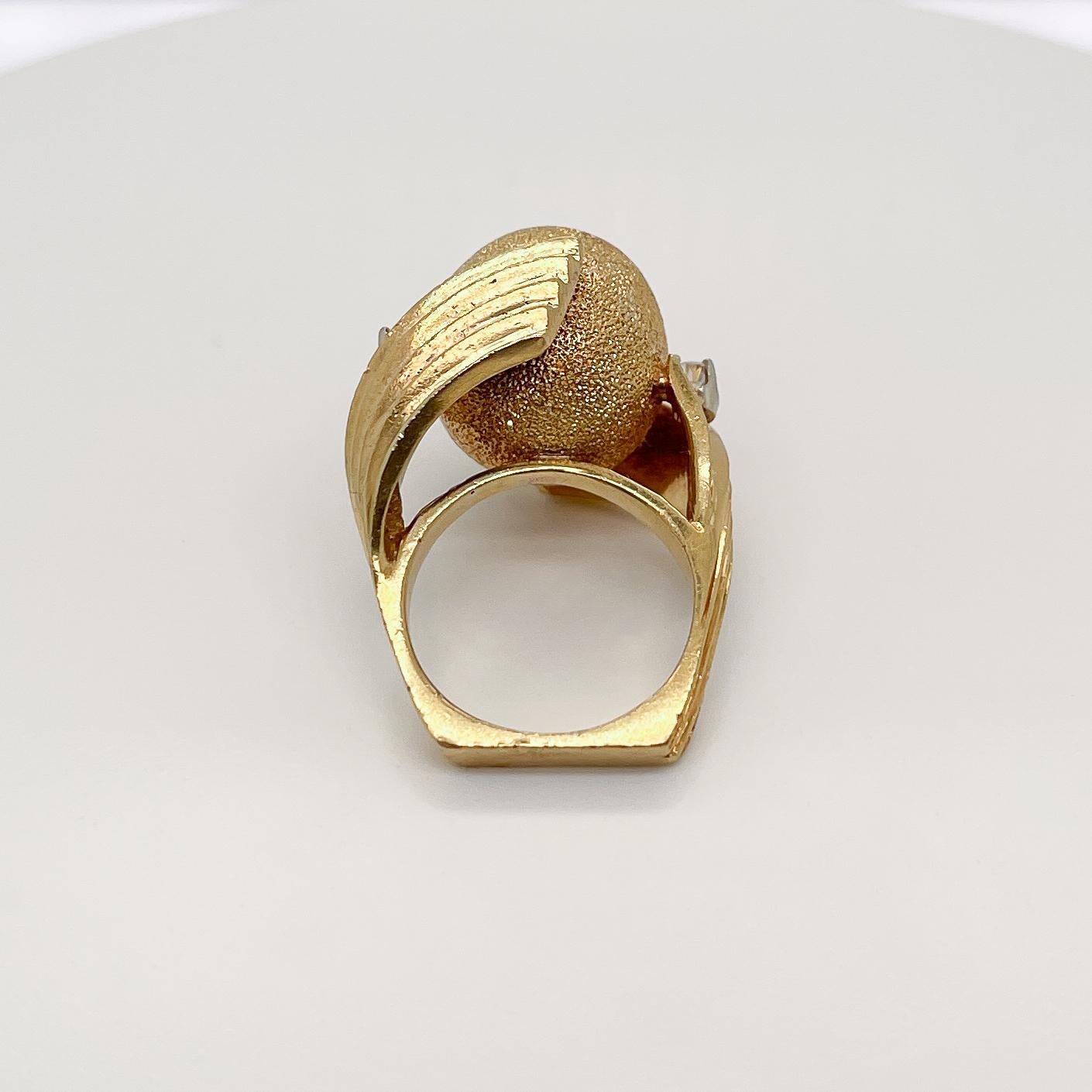 Women's Signed Henry Dunay Designer 18 Karat Gold & Diamond Dome Cocktail Ring