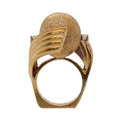 Signed Henry Dunay Designer 18 Karat Gold & Diamond Dome Cocktail Ring